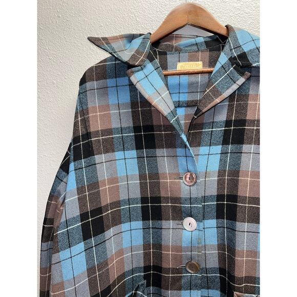 Vintage Pendleton Blazer 3 Button Up Wool Blue Black Long Sleeve Shirt 70s Large - Picture 3 of 13